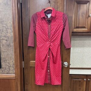 Gretchen Scott Designs Twist & Shout Red Geometric Long Sleeve Dress